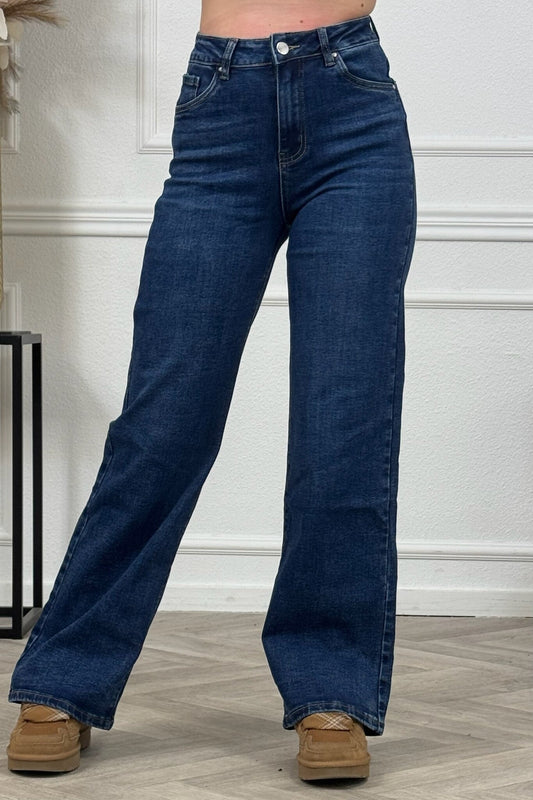 Inès™ | Jean Évasé Taille Haute – Bleu Royal
