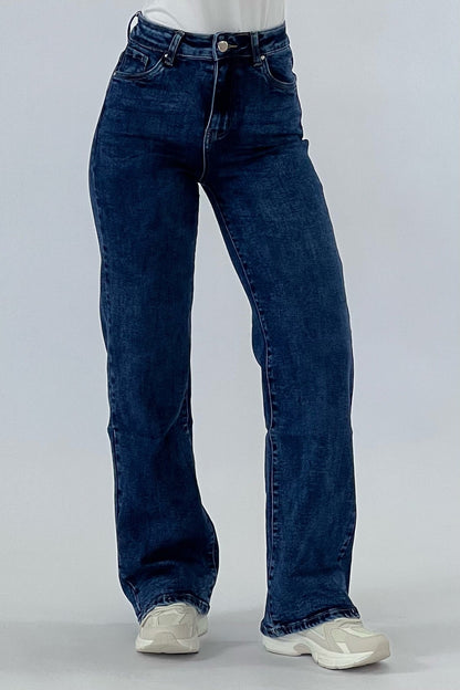 Inès™ | Jean Évasé Taille Haute – Bleu Royal