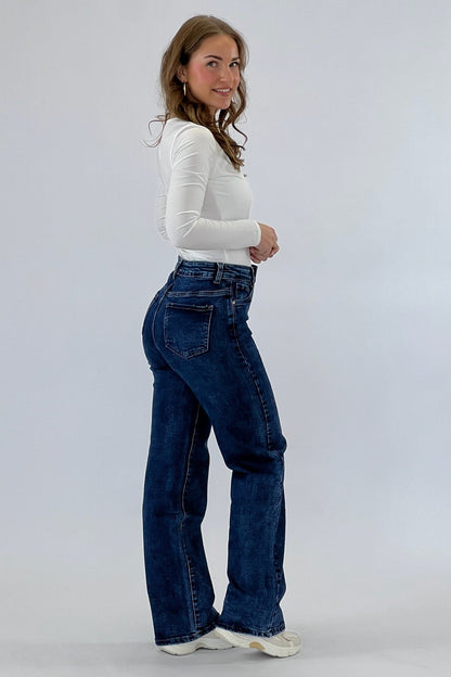 Inès™ | Jean Évasé Taille Haute – Bleu Royal