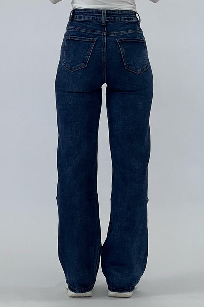 Inès™ | Jean Évasé Taille Haute – Bleu Royal