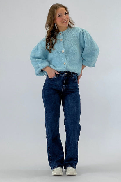 Inès™ | Jean Évasé Taille Haute – Bleu Royal