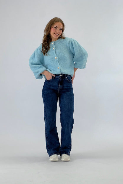 Inès™ | Jean Évasé Taille Haute – Bleu Royal